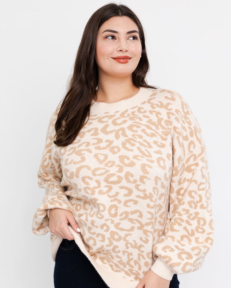 Plus Size Priscilla Leopard Print Pullover Sweater Ivory Gold
